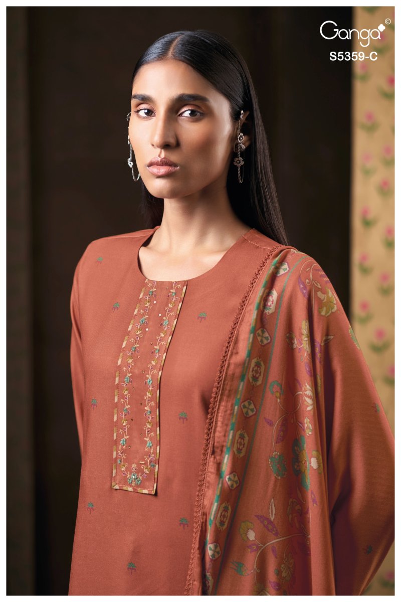 Prishta 5359 By Ganga Wool Pashmina Dress Materials